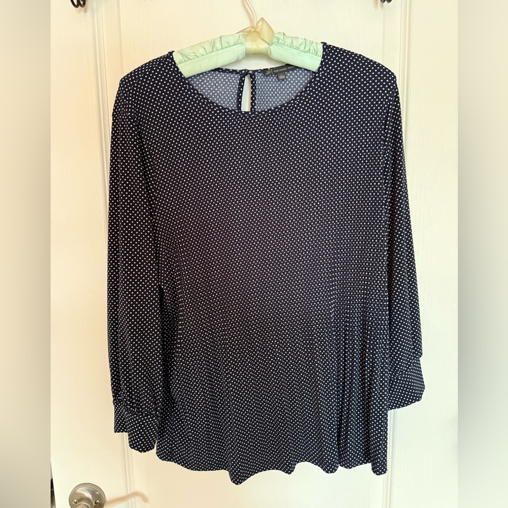 Adrianna Papell Navy and White Polka Dot Dress